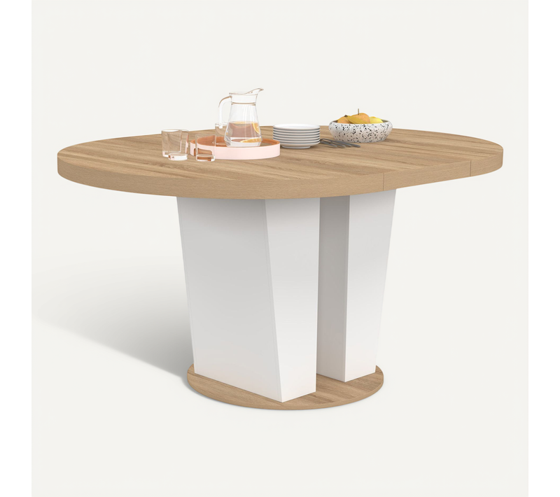 Table à Manger Extensible Ronde Eliad 4-8 Personnes Bois Et Blanc 110-150 Cm