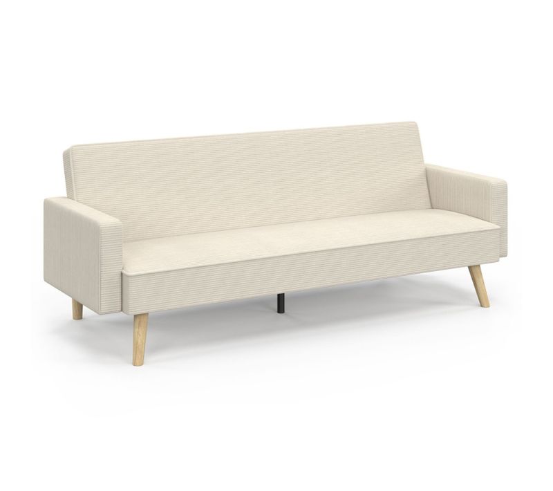 Canapé Droit Scandinave 3 Places Convertible Lars En Velours Côtelé Beige