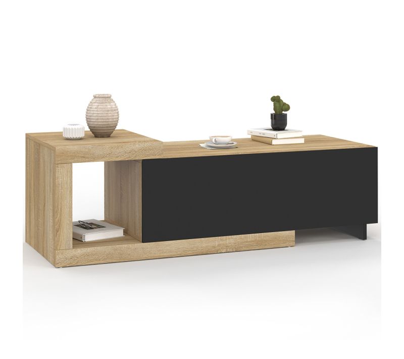 Table Basse Extensible Rectangulaire Raphael 100-130 Cm 1 Porte Bois Et Noir