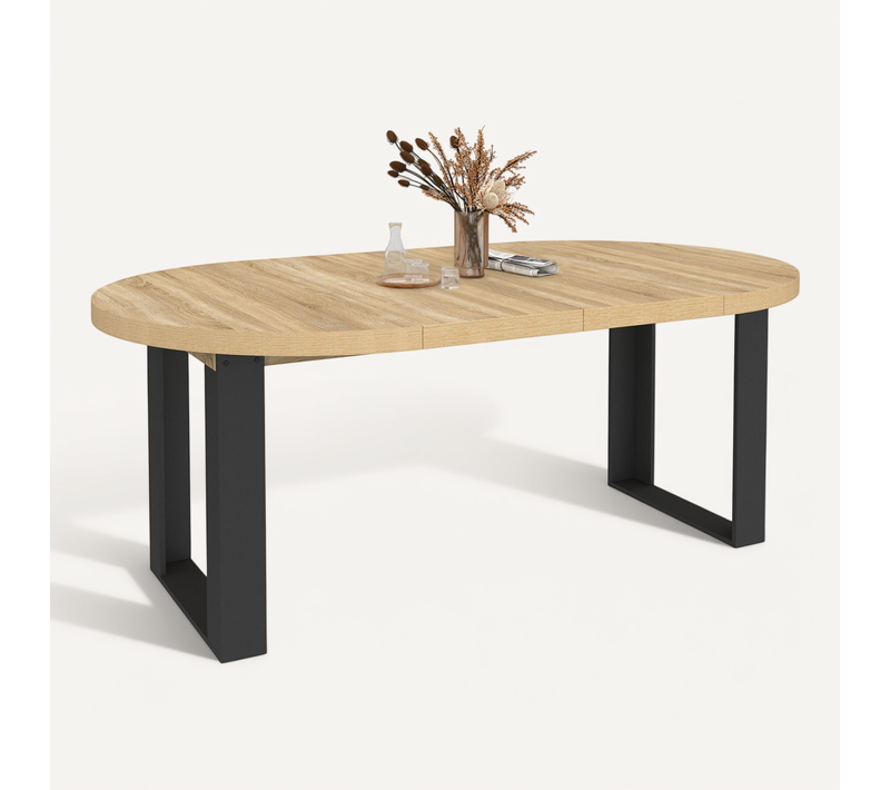Table à Manger Extensible Ronde Phoenix 4-10 Personnes Bois Et Noir 110-200 Cm