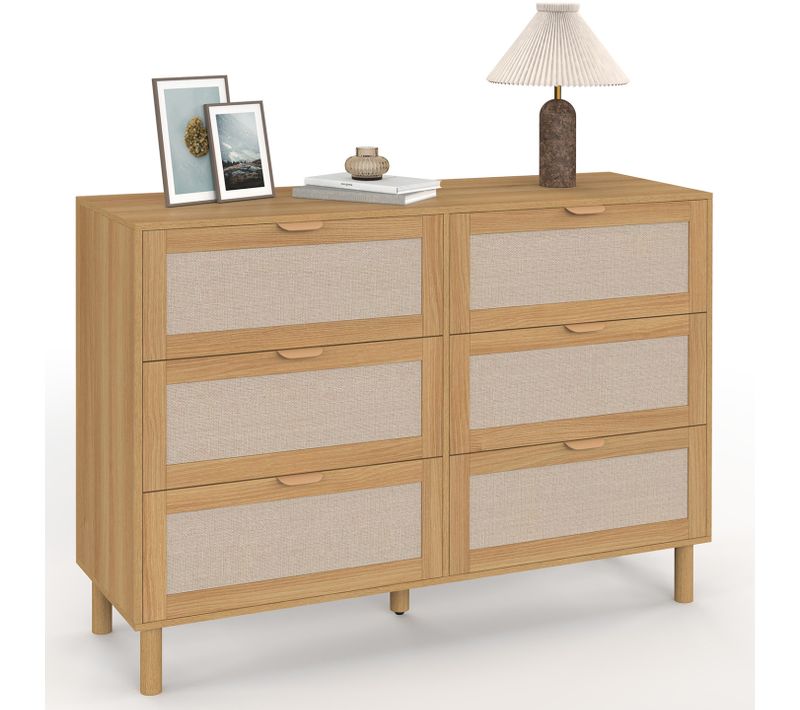 Commode 6 Tiroirs Robin 115 Cm Bois Et Effet Lin