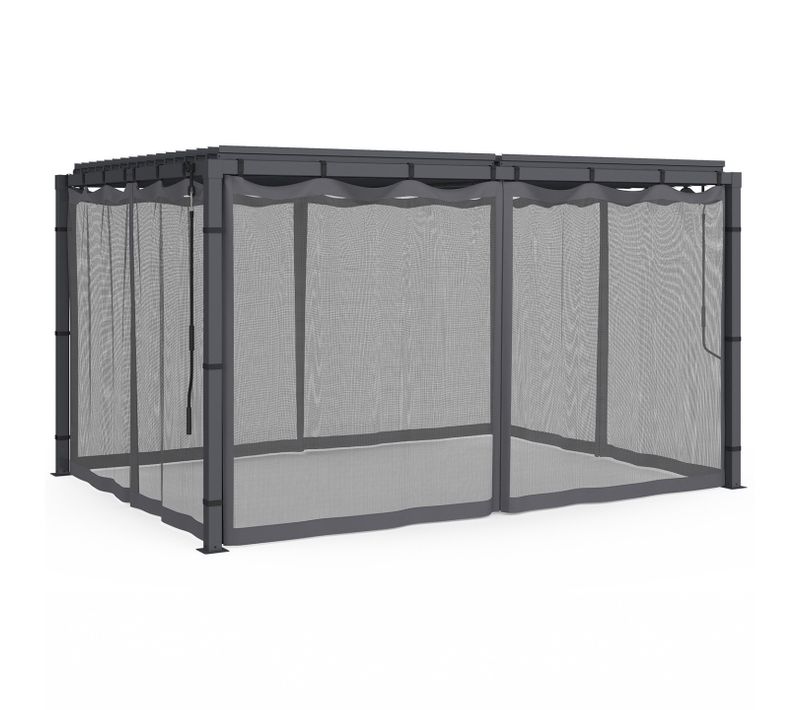 Lot De 4 Moustiquaires Pour Pergola Bioclimatique 3x4 Gris Zippés + Crochets