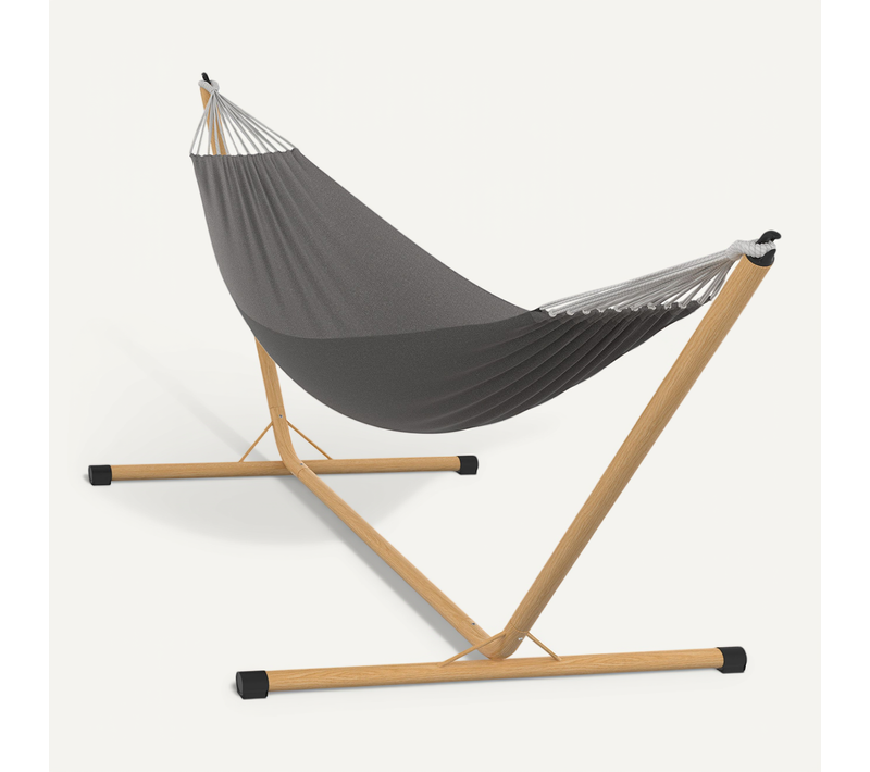 Hamac Avec Support Métal Effet Bois Et Toile Gris Anthracite