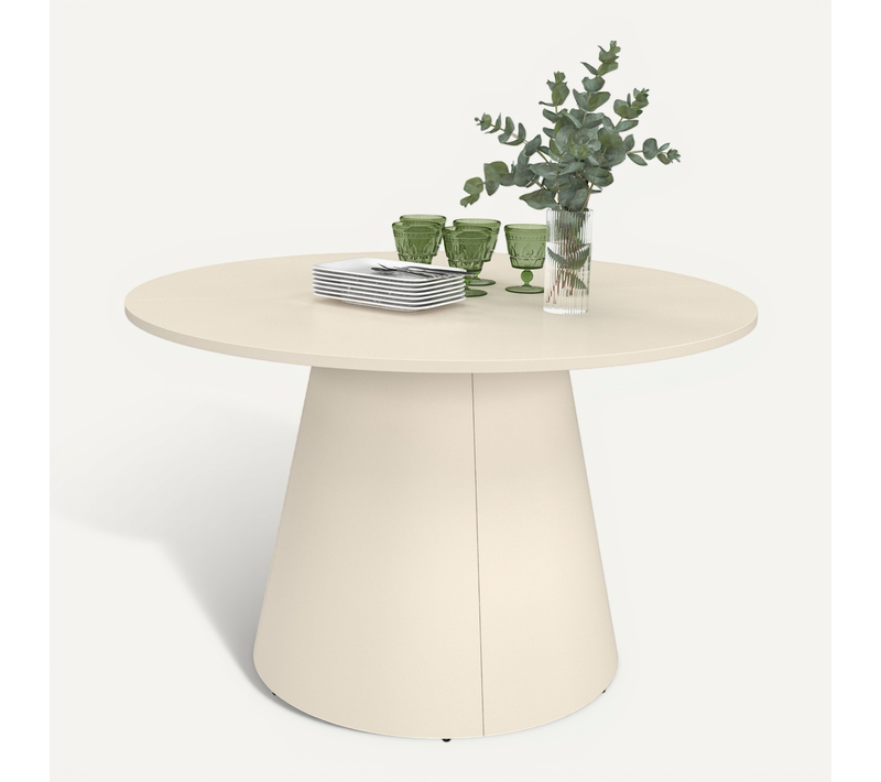 Table De Jardin Ronde Amelia 120 Cm 6 Personnes Avec Pied Central En Métal Beige