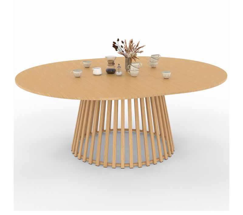 Table à Manger De Jardin Ronde Solal Extensible 160-200 Cm 6-10 Personnes Avec Pied Lattes En Métal