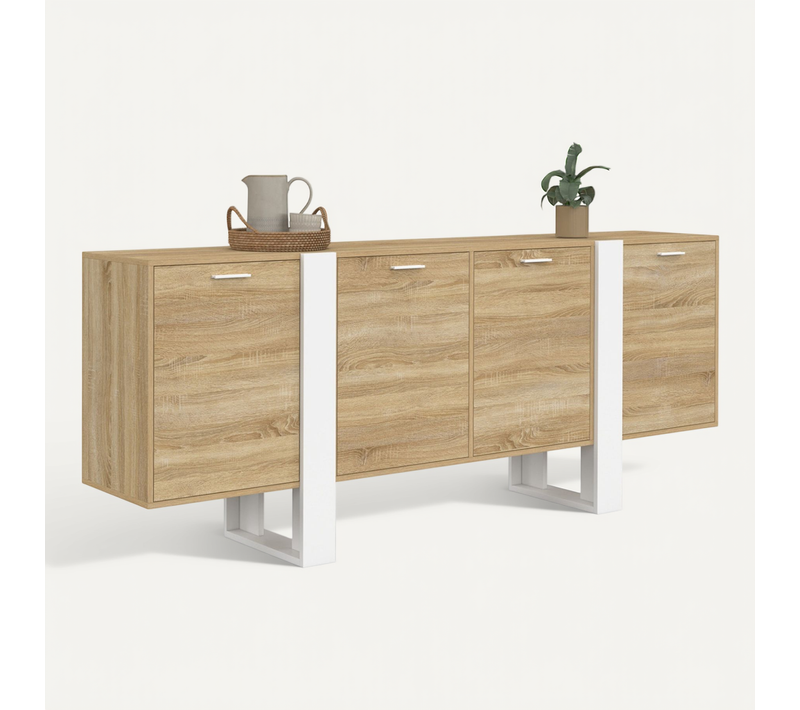 Buffet Enfilade 200 Cm Phoenix XXL 4 Portes Bois Et Blanc