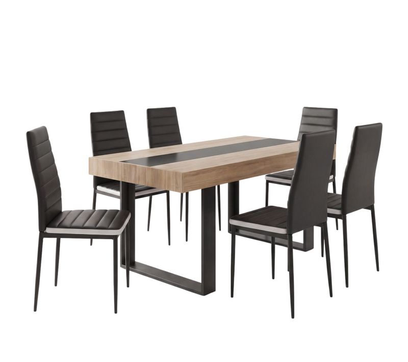 Ensemble Table à Manger Rectangle Phoenix Bois Et Noir Bande Centrale Noire 160 Cm Et 6 Chaises Roma