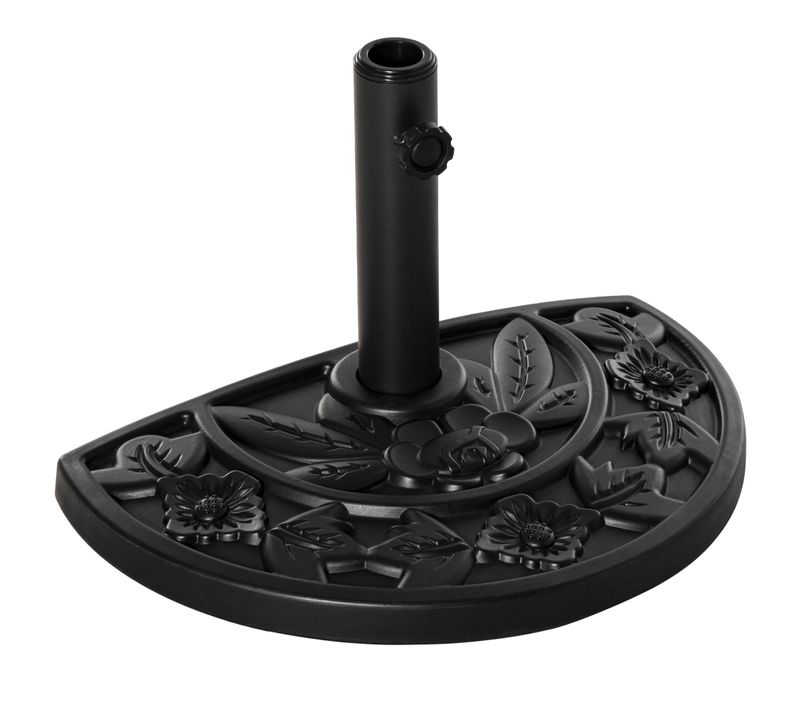 Pied De Parasol Demi-cercle Hdpe Motif Fleurs Feuilles Noir