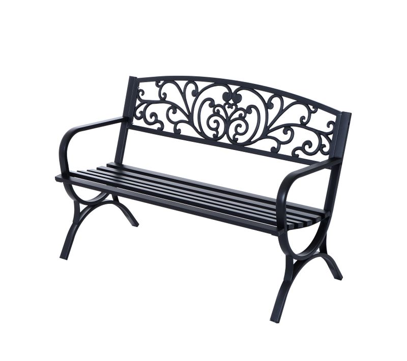 Banc De Jardin Terrasse En Acier Fonte Noir 3 Places