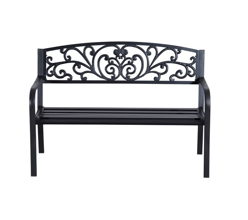 Banc De Jardin Terrasse En Acier Fonte Noir 3 Places