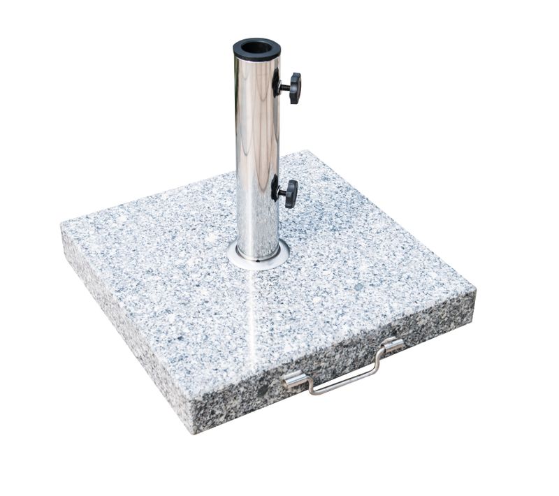Pied/base De Parasol Granite Gris Poignée Et Roulettes Compatible Pied Parasol D. 34/38/48 Mm