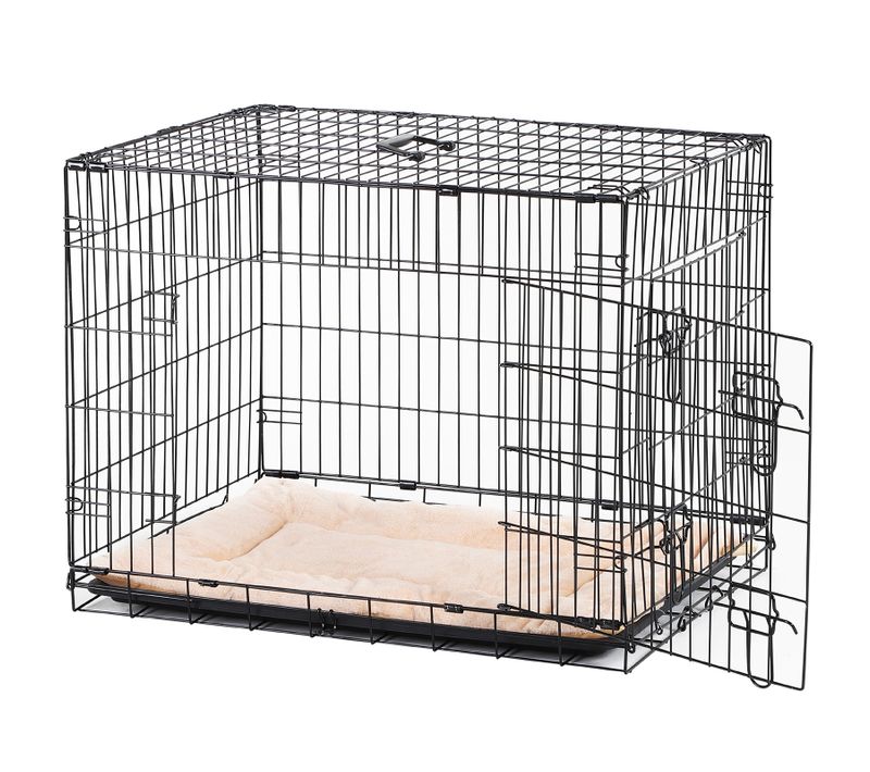 Cage De Transport Pliante Pour Chien Métal Noir 106x71x76cm Matelas Fourni - Pawhut