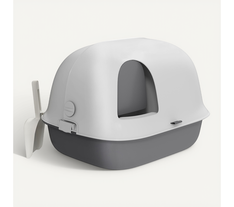 Bac à Litière Chat Semi-fermé - Accessoires - Pp Gris Blanc