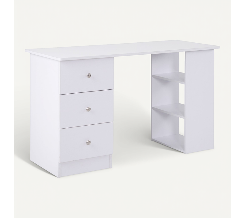 Bureau Multimédia 3 Tiroirs 2 étagères Blanc