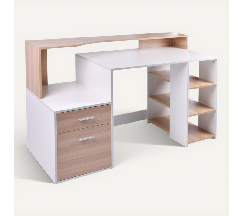 Bureau Informatique 137 L X 55 L X 92 H Cm Chêne Blanc