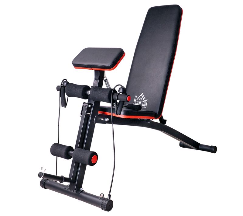 Banc De Musculation Pliable Inclinable Réglable Sangles Élastiques + Support Haltères