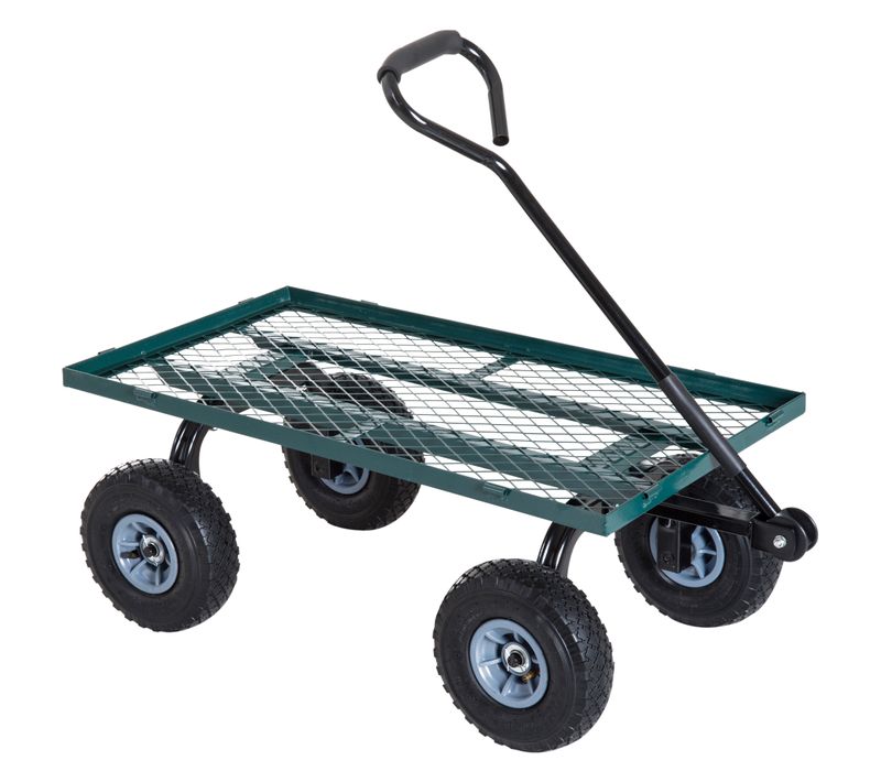 Chariot De Transport Jardin Métal 4 Roues Vert