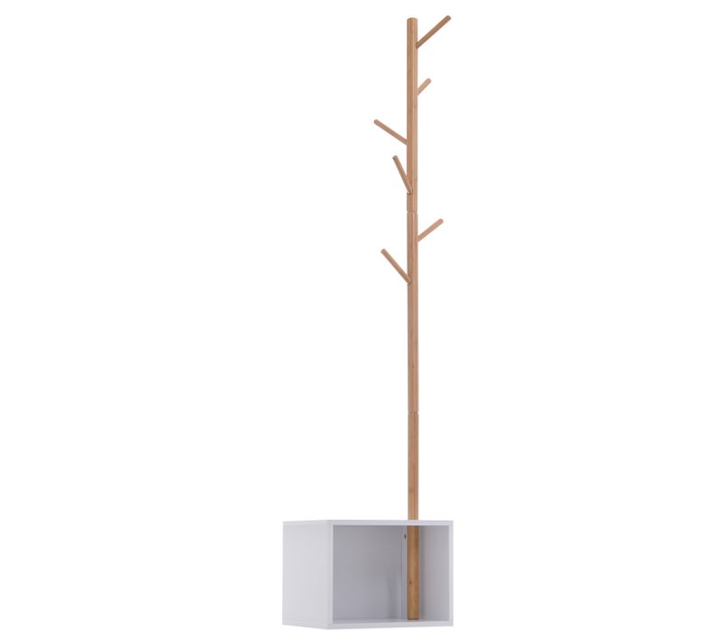 Meuble Rangement Porte-manteaux 2 En 1 Blanc Bois Bambou