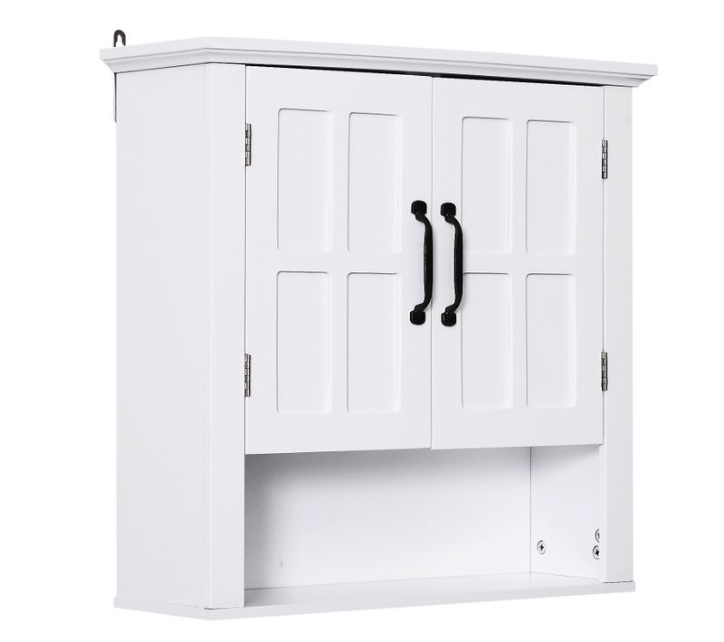 Armoire Haute Murale 2 Portes 2 Étagères Niche Blanc