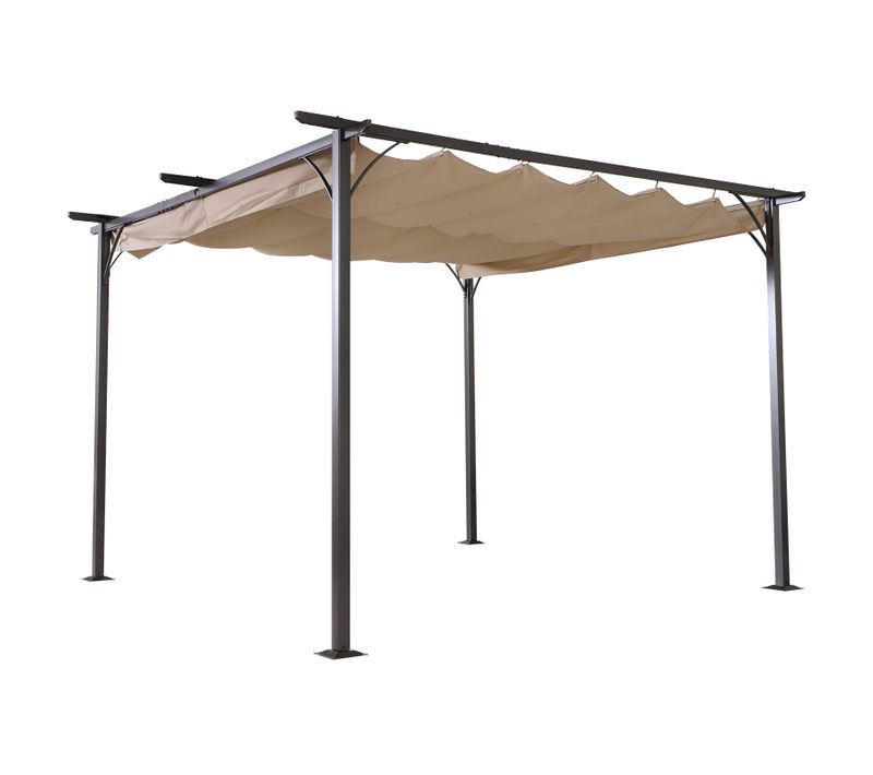 Pergola Rétractable Polyester Beige Métal Époxy Noir