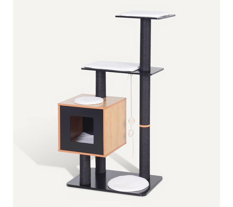 Arbre à Chats Design Contemporain Noir Hêtre Blanc