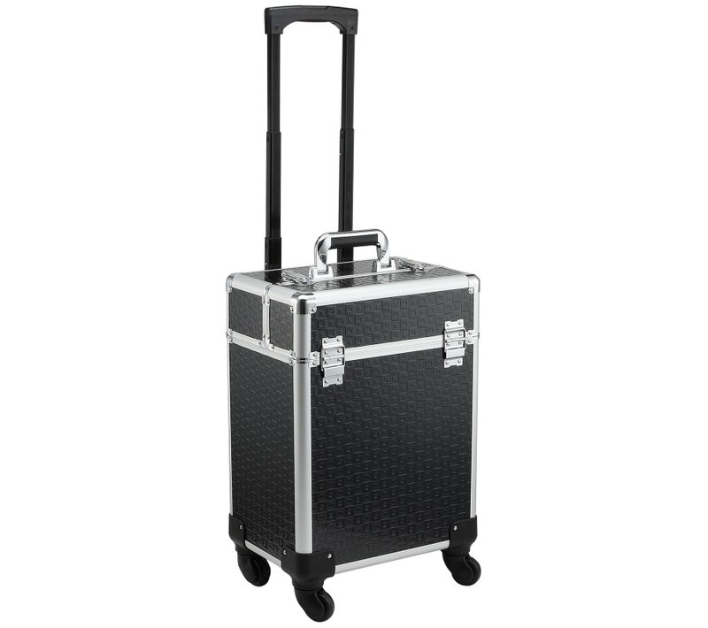 Valise Trolley Mallette Maquillage Verrouillable Alu. Noir