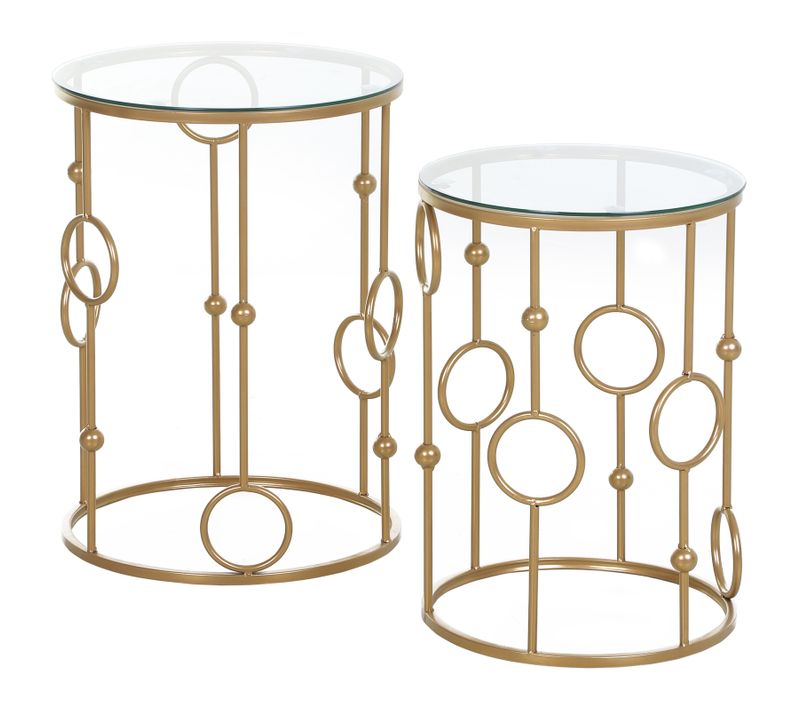 Tables Gigognes Lot De 2 Tables Basses Design Style Art Déco Doré Verre