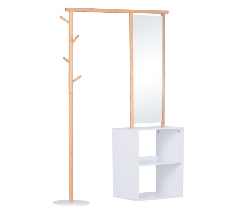 Porte-manteaux Meuble D'entrée Avec Penderie + Miroir Mdf Bambou