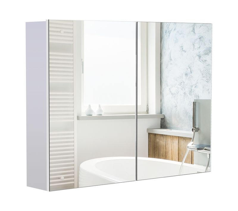 Armoire Miroir De Salle De Bain 2 Portes Et Étagères