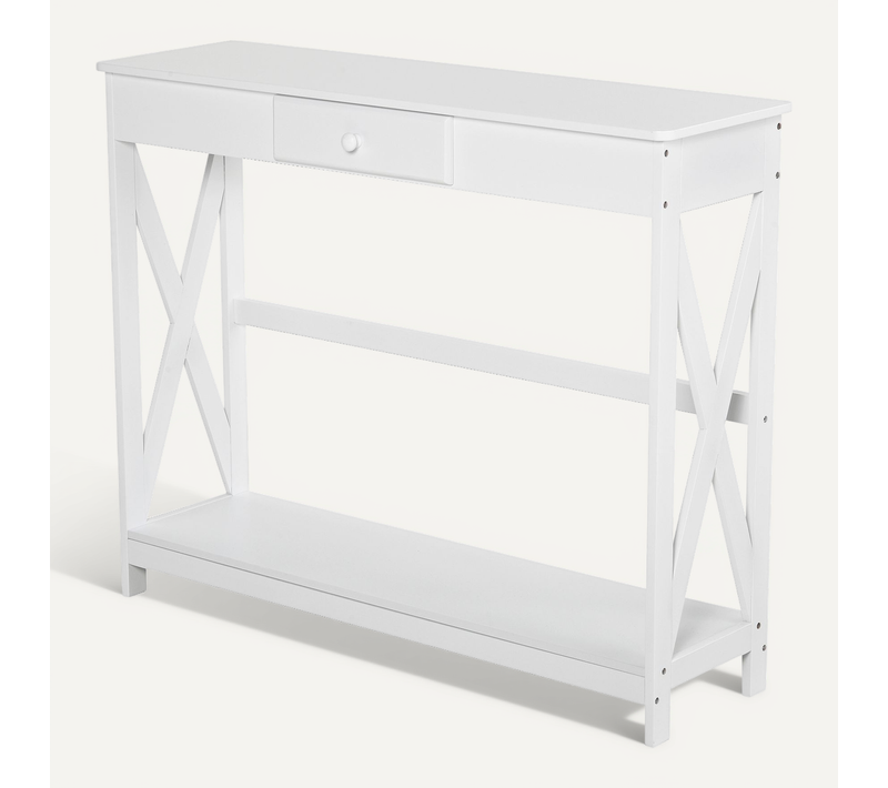 Console Néo-rétro Tiroir + étagère Mdf Blanc