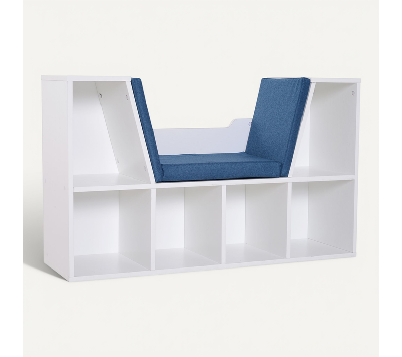 Bibliothèque Banc 2 En 1 - 6 Casiers Coussins Inclus