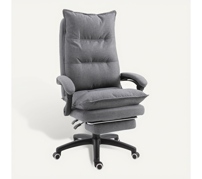 Fauteuil De Bureau Direction Massant Repose-pied Intégré Tissu Lin