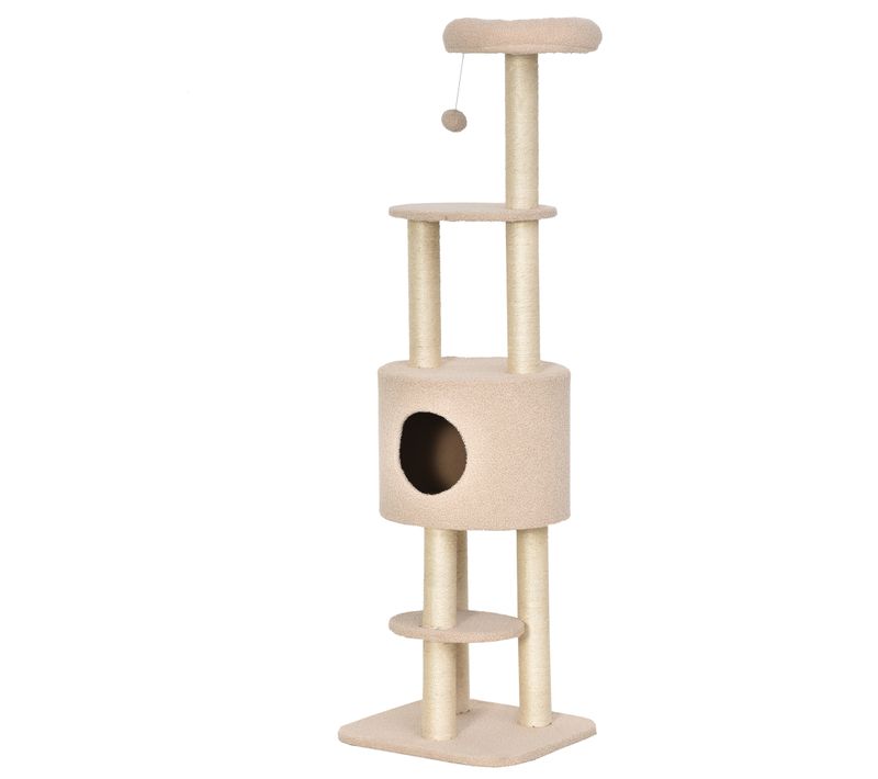 Arbre à Chats Avec Griffoir Niche Poteaux Peluche Haute Densité 45l X 40l X 148h Cm