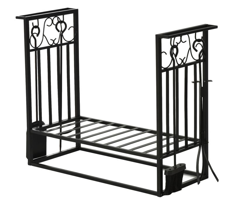 Serviteur De Cheminée - Porte Bûches Avec Accessoires Noir