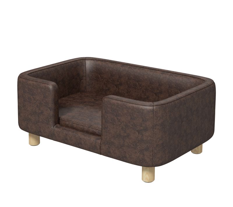 Lit Canapé Chien Chat + Coussin Fourni Revêtement Pu Chocolat