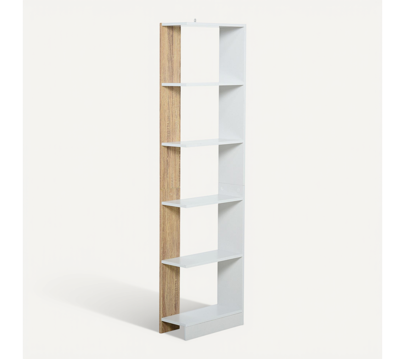 Bibliothèque étagère Rangement 5 Niveaux Blanc Effet Bois Clair