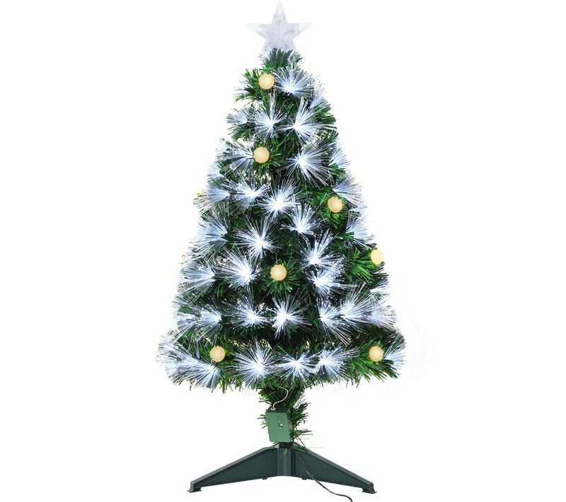Sapin De Noël Artificiel Lumineux Fibre Optique LED + 14 Ampoules + Support Pied Ø 48 X 90h