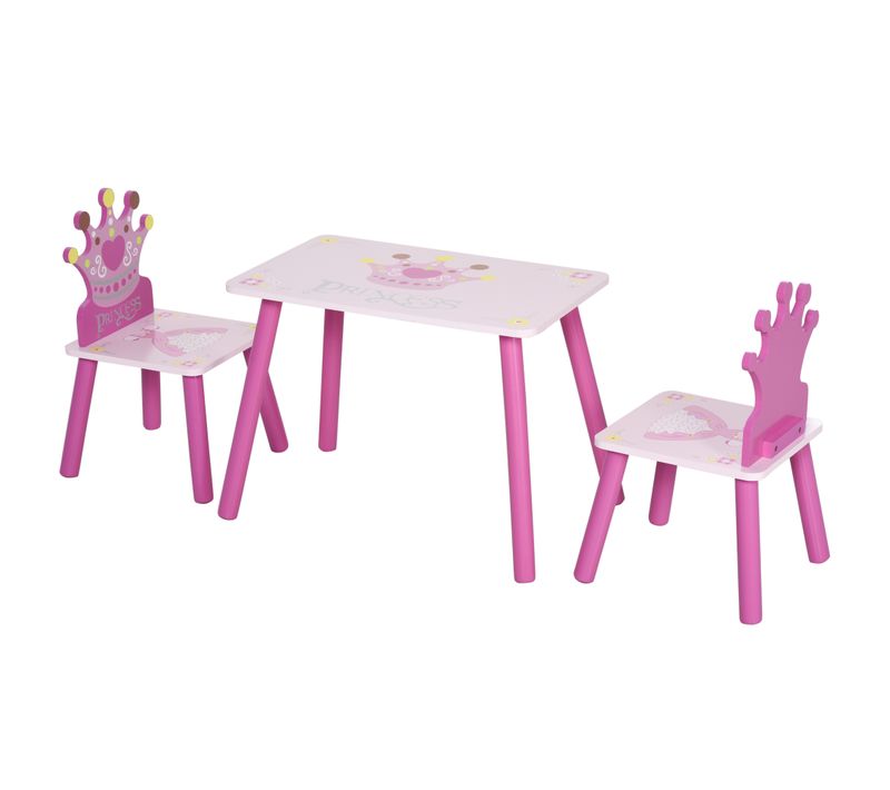 Ensemble Table Et Chaises Enfant Design Princesse Couronne Bois Pin Mdf Rose
