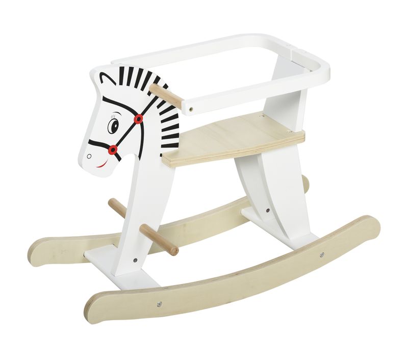 Cheval à Bascule En Bois Zèbre Poignées Repose-pied Anneau Sécurité