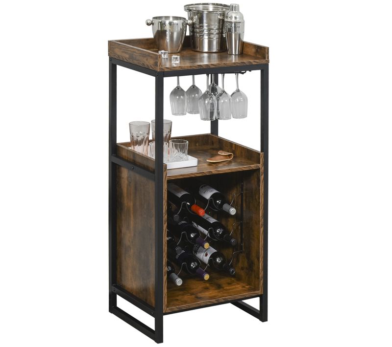 Casier à Vin Design Industriel 9 Bouteilles + Support Verres à Vin