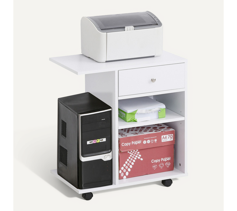 Support D'imprimante Organiseur Bureau 2 Niches Tiroir Espace Cpu + Grand Plateau