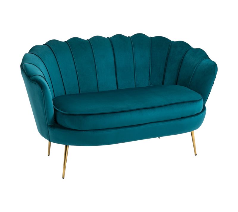 Canapé 2 Places Design Coquillage Pieds Dorés Effilés Velours