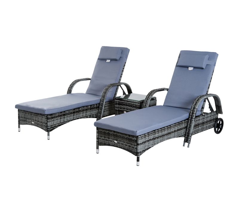 Lot De 2 Bains De Soleil Avec Matelas Table Basse Résine Tressée