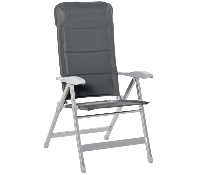 Chaise De Jardin Pliante Dossier Haut Inclinable Alu. Oxford Déperlant Gris