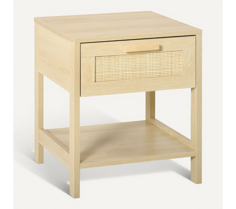 Chevet 1 Tiroir 1 étagère Cannage En Rotin Mdf Aspect Bois