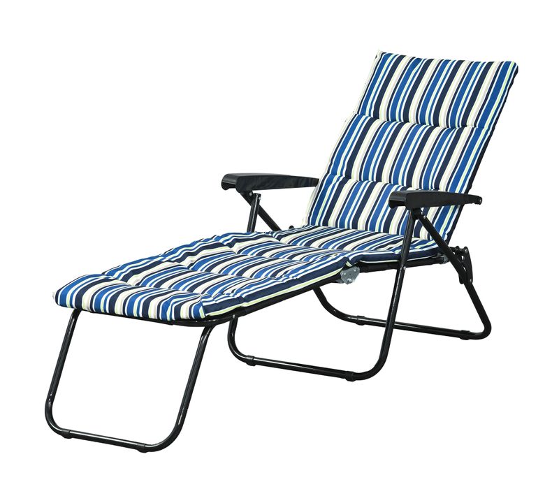 Bain De Soleil Pliable Inclinable Matelas Accoudoirs Acier Polyester