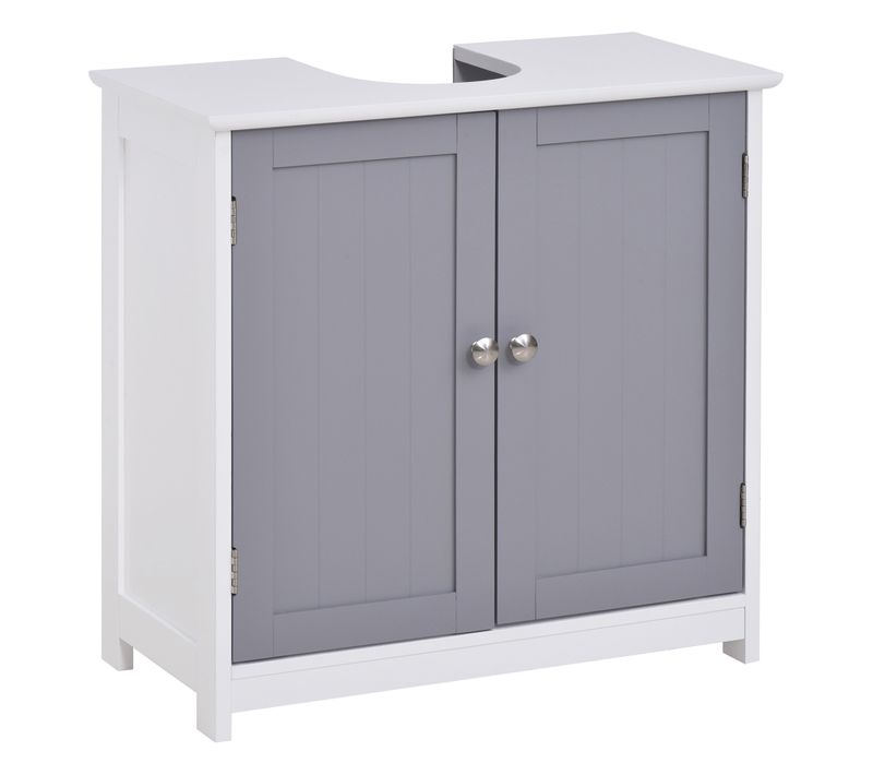 Meuble Sous-vasque - Placard 2 Portes Avec Étagère - Mdf Gris Blanc
