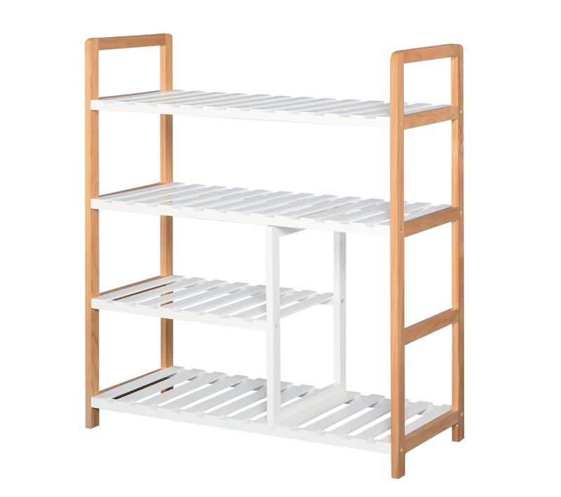 Etagère à Chaussures 4 Niveaux Bois De Pin Étagères à Lattes Mdf Blanc