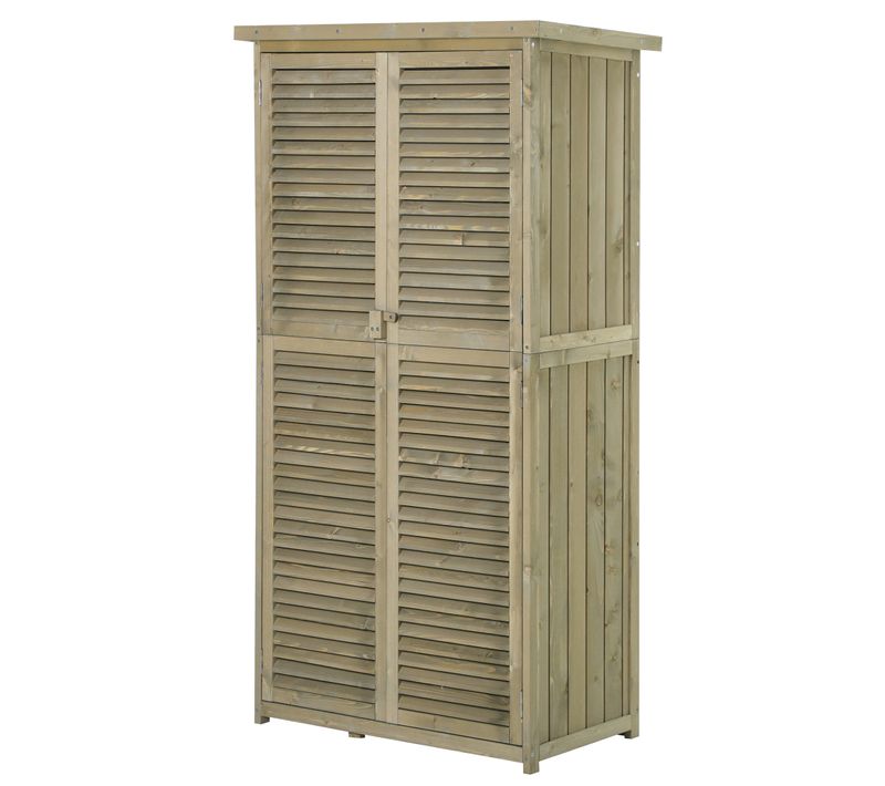 Armoire De Jardin Portes Persiennes 2 Étagères Bois Pin