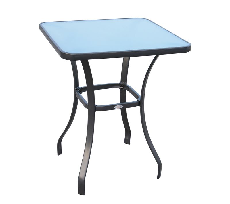 Table Carrée Bistro De Jardin Métal Plateau Verre Trempé Granité